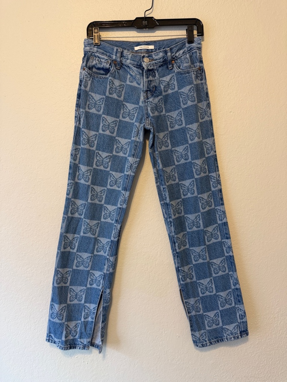 PacSun Butterfly-Check Low Rise Straight Leg Jeans